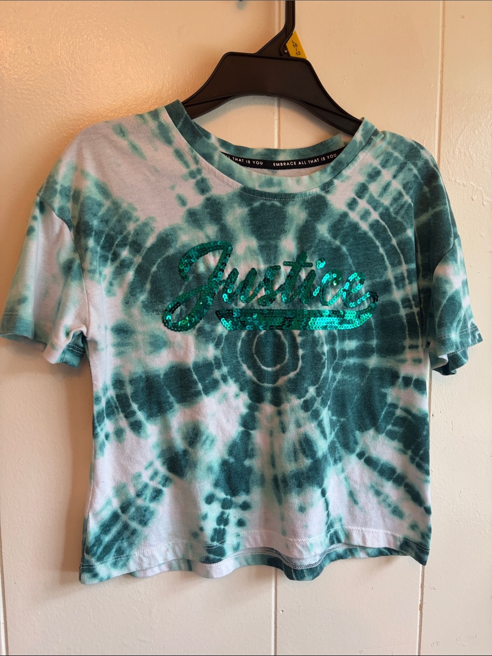 Justice Teal Tie-Dye Sequin Logo Crop Tee